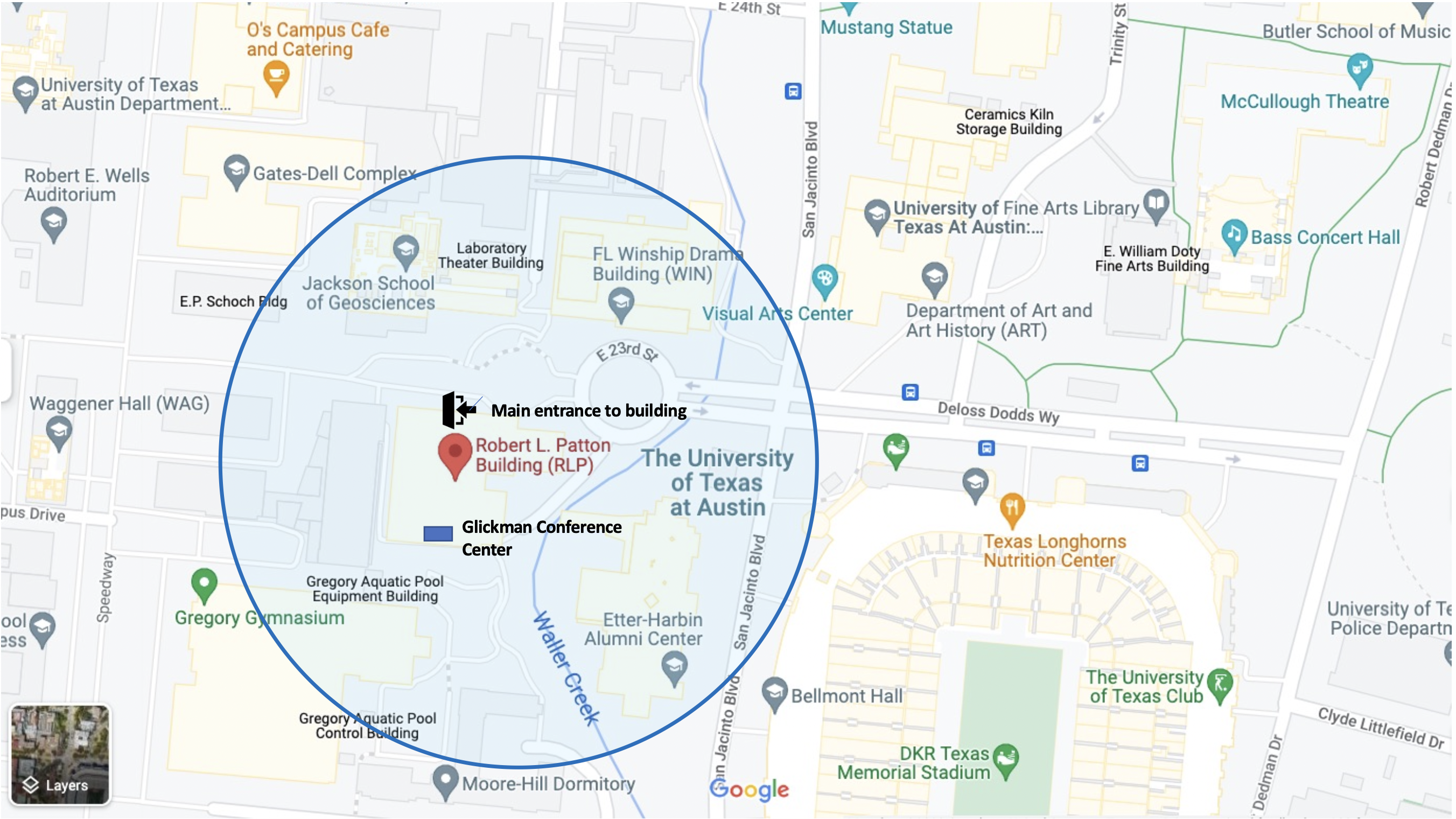 Map - Patton Hall and location of Glickman Center