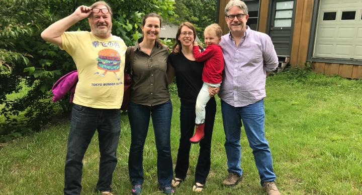 Karl Taube, Astrid Runggaldier, Heather Hurst with young Theo, and David Stuart at Boundary End Archaeology Research Center Boundary End research participants